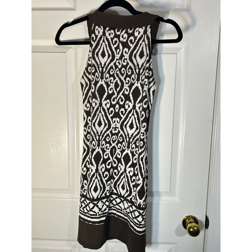 Wrapper Women's Brown White Ikat Print V Neck Sleeveless‎ Dress Size Small